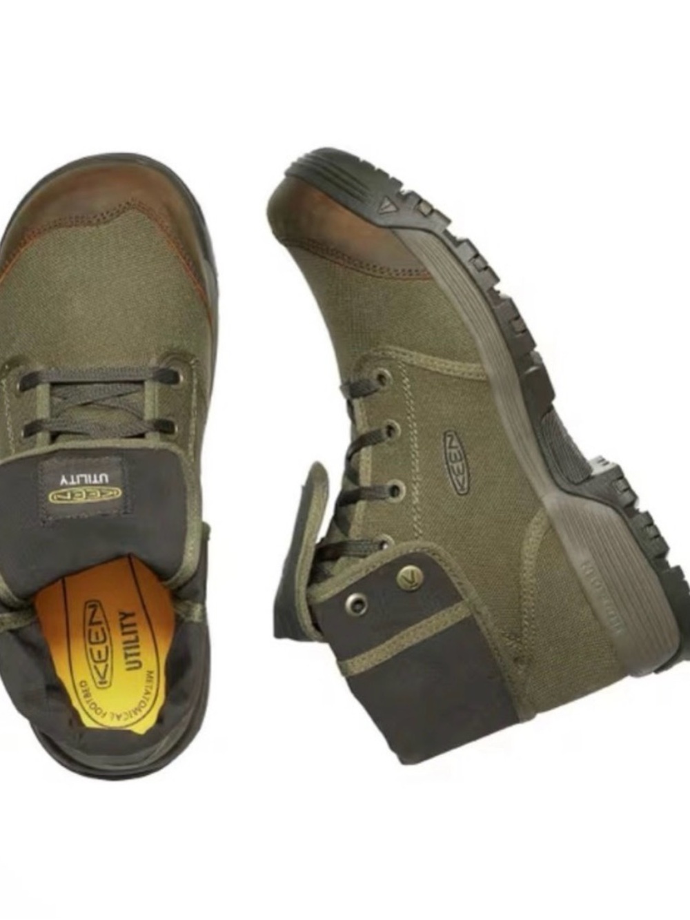 Keen Men's Olive and Brown Fold-Over Work Boots - Picture 3 of 9